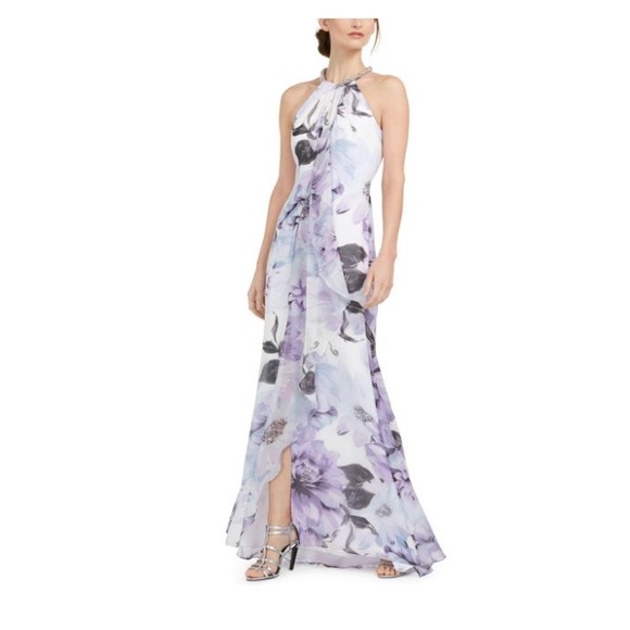 Calvin Klein Purple and White Halter Maxi Gown for Weddings - Picture 3 of 11